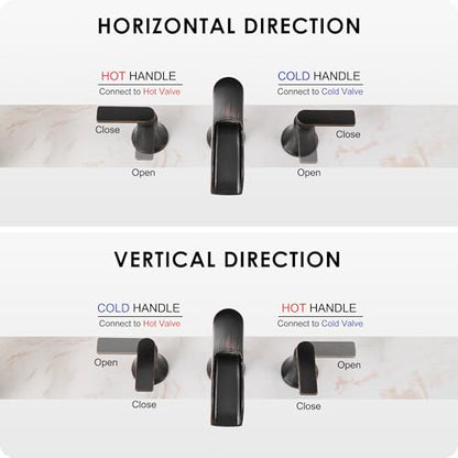Oil Rubbed Bronze Bathroom Sink Faucet Widespread, 8 Inch Waterfall Faucet Bathroom 3 Hole with Pop-up Drain and cUPC Supply Lines, 2 Handles for Vanity, Restroom, Farmhouse, Brass Material - color: Oil Rubbed Bronze - Farmhouse