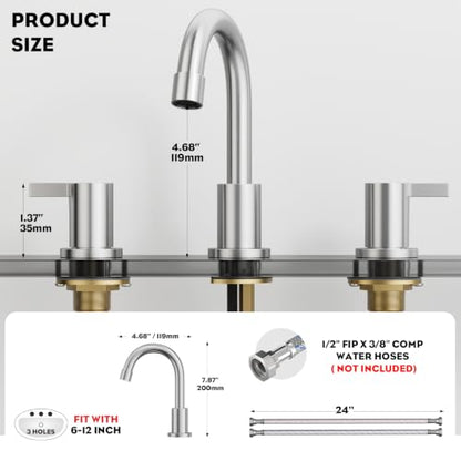2 Handle 3 Hole 8 Inch Widespread Bathroom Faucet with Metal Pop-Up Drain, Brushed Nickel, WF015-1-BN - color: Brushed Nickel