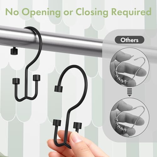Black Shower Curtain Hooks, 12PCS Minimalist Simple Double Shower Curtain Rings, Rust-Resistant Metal Shower Hooks, Cylinders Shower Rings for Bathroom Shower Rods Curtains - color: Black, style: Cylinders - Double Hooks