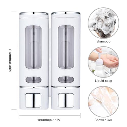 2 Shampoo & Conditioner Dispenser Wall Mounted, 400ml Liquid Soap Shower Dispenser Set No Drill, Gel Container Shower Pump Dispenser, Conditioner Body Wash Dispenser Set for Bathroom Hotel Home - color: White 2pcs