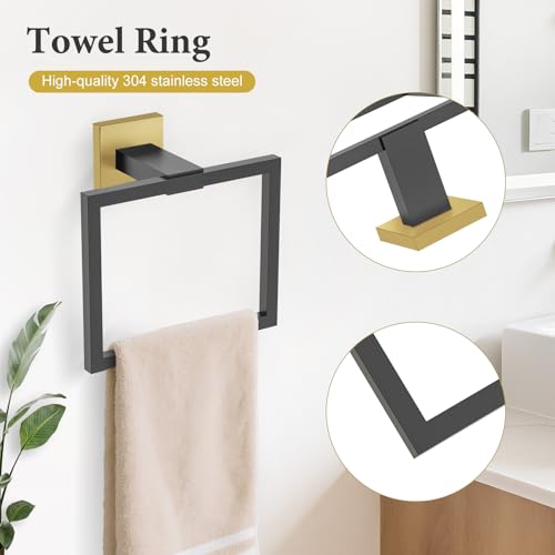 TURS 5-Piece Bathroom Hardware Set Matte Black and Gold Towel Bar Set Bath Towel Holder Sets SUS 304 Stainless Steel Wall Mounted Towel Rack Sets for Bathroom. - color: Black&gold, size: Set D