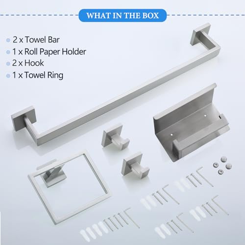 Brushed Nickel Bathroom Towel Bar Set Bathroom Accessories Hardware Set Including Double Towel Bar Towel Ring Coat Hook and Toilet Paper Holder with Shelf. Wall Mounted Stainless Steel - color: 6-piece Brushed