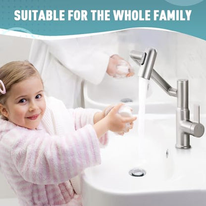 Rotatable Bathroom Faucet with Temperature Display in Fahrenheit(Batteries-Free), Height Adjustable Sink Smart Faucet with 3 Water Settings for Bathroom Lavatory Vanity Sink, LCF-2401, Brushed Nickel - color: Brushed Nickel - Fahrenheit