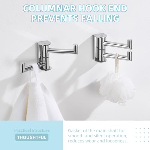 Angle Simple Towel Hook, Swivel Hand Towel Holder, Polished Chrome, 2 Pack | SUS304 Stainless Steel Robe Coat Hooks, Move from Side to Side, Fold to the Wall, for Bathroom Kitchen Closet, Screws Mount - color: Polished Chrome, size: 2 Pack