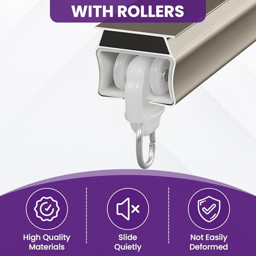 50 Pcs Curtain Glider Track Rail Runners, Heavy Duty Mute Wheel Curtain Glider Hooks with Dual Rollers for Universal Ceiling Drapes Room Dividers Shower Curtains Window Treatments
