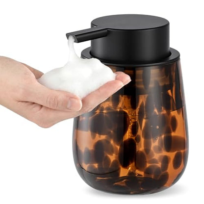 Marble Glass Foaming Hand Soap/Lotion Pump Dispenser, Refillable for Kitchen and Bathroom Countertop (Amber) - color: Amber Foaming