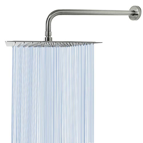 NearMoon Square Rain Shower Head With Extension Arm, Large Stainless Steel Rainfall Shower-Waterfall Full Body Coverage (12 Inch, Nickel) - color: Nickel, size: 12 Inch