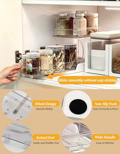 2 Pack Pull-Out Makeup Organizer 2 Tier Under-Sink Rack | Acrylic Countertop Organizer & 180° Swivel Drawer, Waterproof Sliding Storage for Bathroom Vanity, Kitchen Cabinet, Pantry