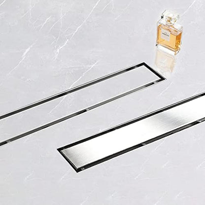 24"Linear Shower Drain Brushed Silver Drain with Tile Insert Grate | AISI 304 Stainless Steel Fast Drainage Rectangle Hidden Shower Trench,Detachable Hair Catcher Easy to install,Leveling Feet - color: Stainless Steel, size: 24 Inch (No Base)