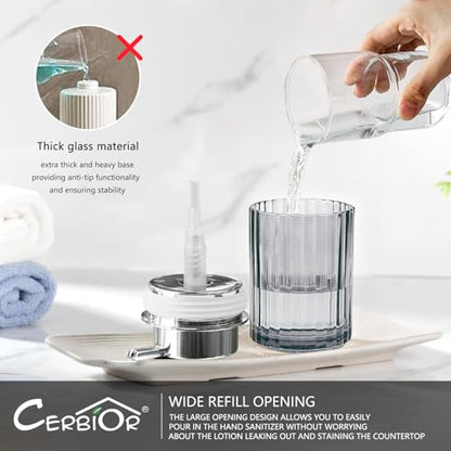 CERBIOR Bathroom Accessories Set, 4 PCS Glass Bathroom Set,Silver Grey | Includes Soap Dispenser, Toothbrush Holder, Toothbrush Cup, Soap Dish for Decorative Countertop and Housewarming Gift - style: Silver Grey