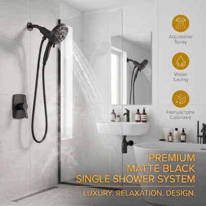 High Pressure Handheld Shower Head Matte Black- Anti-clog Nozzles, Built-in Power Wash to Clean Tub, Wall & Overhead Brackets,Magnetitc Rainfall Showerhead hand held - color: Black