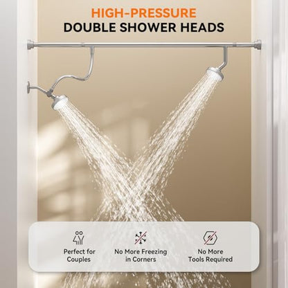 Dual Shower Head for Couples, Double Showerheads (Chrome) | High Pressure, Two Showerhead System Fit 2 Person People, Birthday Gifts for Women Men, Spa-Like, Segmented Design - color: Chrome