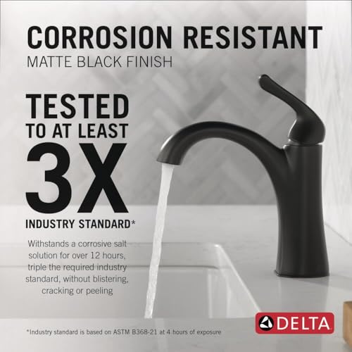 Delta Arvo Matte Black Bathroom Faucet 1 Hole, Single Hole Bathroom Sink Faucet for Vanity, Push-Pop Drain Assembly, Matte Black 15840LF-BL - color: Matte Black