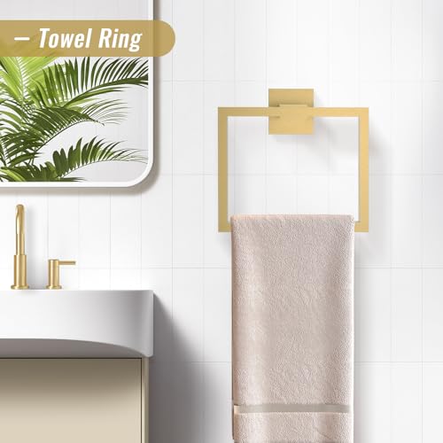 YACVCL Brushed Gold Bathroom Hardware Accessorie Set 23.6 Inch Towel Bar Set 5-Pieces Towel Rack&Holder Set for Bathroom,Upgraded Toilet Paper Holder with Shelf,Stainless Steel Wall-Mounted - color: 5 Pcs Brushed Gold