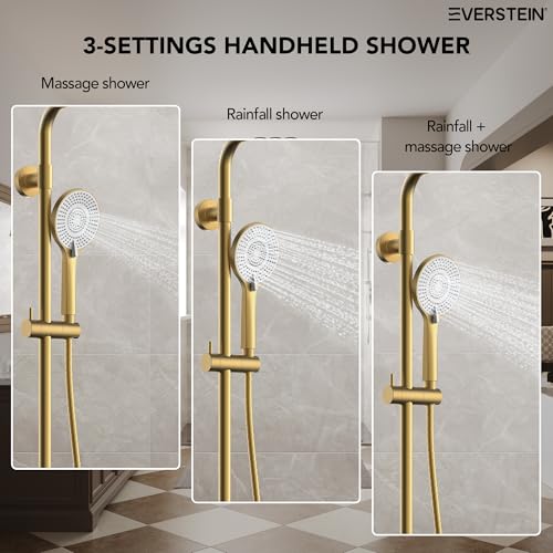 10 Inch High Pressure Rainfall Shower System with Slide Bar, Wall Mount Bathroom Round Shower Faucet Set with Valve, Brushed Gold - color: Brushed Gold