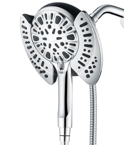 2 in 1 Shower Head with Handheld Combo High Pressure Silver 2.5 GPM | 7.2" Rain Showerhead and 9 Spray Hand Held Shower, Adjustable Shower Angle, 59-inch Rotatable Stainless Steel Hose - color: Silver, size: 2.5 GPM