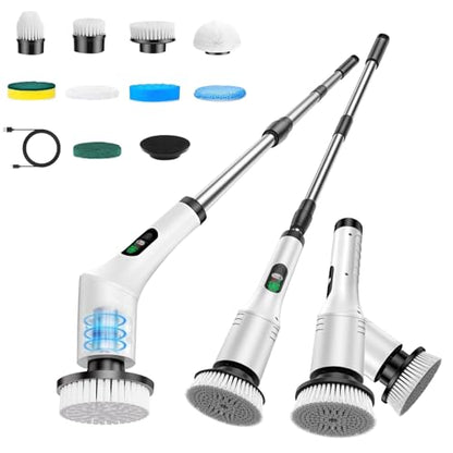 Electric Spin Scrubber, Bathroom Scrubber, Cordless Shower Cleaner Brush, 9 Replaceable Brush Heads, 2-Speed Adjustable, 2000mAh Battery, for Shower Tub Kitchen Tile Toilet
