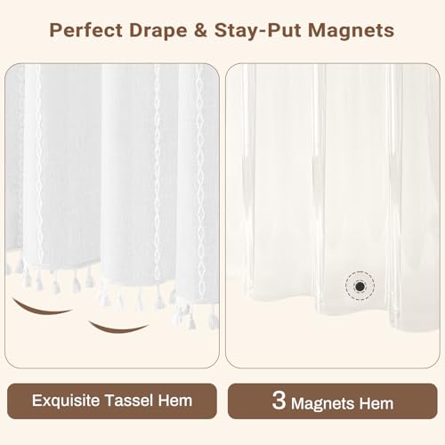 BTTN 3 in 1 Shower Curtain with Liner, 84 Extra Long Boho Linen Striped Cloth Shower Curtain Set with Hook, Tall Farmhouse Bohemian Cute Waterproof Fabric Shower Curtain for Bathroom, White, 72x84 - color: White With Liner, size: 72"W x 84"L (Pack of 1)