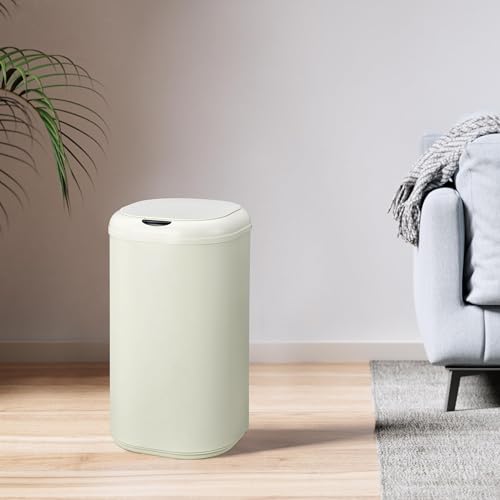 8 Gallon Touchless Motion Sensor Trash Can – Automatic Stainless Steel Waste Bin with Lid – 30l Cylindrical Smart Garbage Can for Kitchen, Bathroom, Living Room, Home Office – Beige