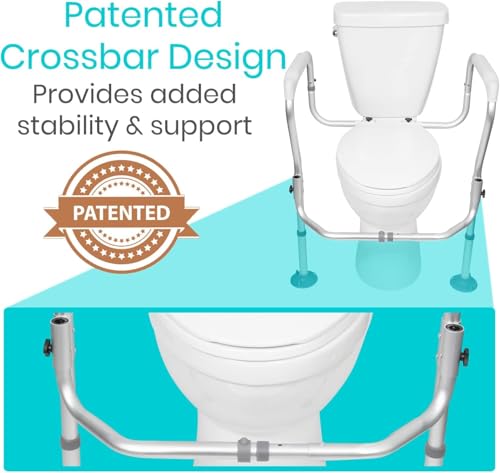 Vive Toilet Safety Rail Frame - Toilet Grab Bars for Elderly, Disabled | Assist Support Rails with Padded Handles - Stand Alone for Bathroom - Adjustable Non Slip for Adults, Seniors, Handicapped