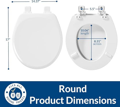 Mayfair Linden Slow Close Toilet Seat, Non Slip Heavy Duty Wood, Easy Install, Round, White - size: Round