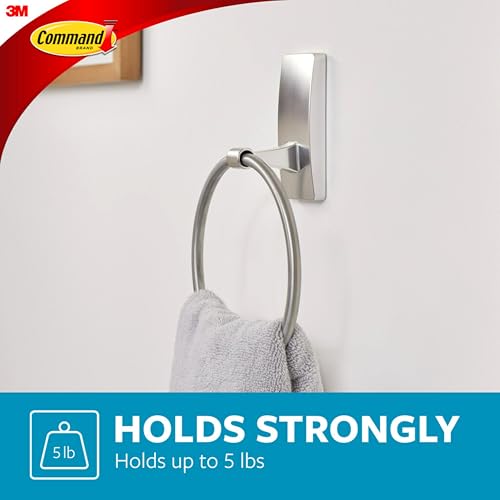 Command Towel Ring, Satin Nickel, 1 Holder, 2 Strips | Hand Towel Holder, For Bathroom Organization, Water Resistant, Damage-Free Hanging with Adhesive Strip, No Tools - color: Satin Nickel