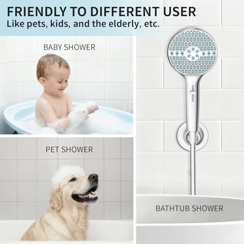 Shower Head With Handheld, 9-Mode High Pressure Handheld Showerhead | Built-in Pause Mode & Power Wash, Anti-clog Nozzles Hand Shower, Leakproof 71 Inch Hose & Adjustable Bracket, Chrome - color: Polished Chrome- 4.53 Inch