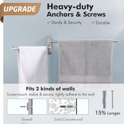 KES 19.5-Inch Bathroom Towel Rack, Swivel Towel Rack 2-Arm, Swing Out Double Towel Bar Wall Mounted, SUS304 Stainless Steel Brushed Finish, A2103S2L50-2 | SUS304 Stainless Steel, Swing-Out Design, 22 Lb Load Capacity, Anti-Drop End Caps, Includes Mounting
