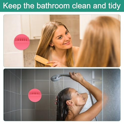 2pcs Shower Hair Catcher Wall, Suction Hair Collector for Shower, Reusable Silicone Grabber Catcher Trap for Drain Bath (Pink) - color: Pink