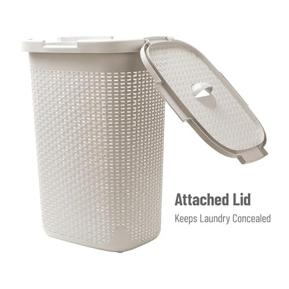 Mind Reader Slim Laundry Hamper with Lid, 60L Tall Clothes Baskets, Narrow Tapered Design for Bathrooms Closets and Laundry Rooms, Plastic, 3 Pack, Ivory - color: Ivory