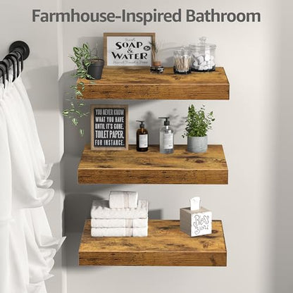 QEEIG 12" Deep Floating Shelves for Wall - 12 x 16 inch Book Shelf Bathroom Bedroom Kitchen Living Room Hanging Bookshelf Farmhouse Set of 3, Brown (026-40BN3) - color: A. Brown, size: 15.7" x 11.6"