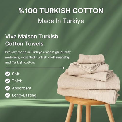 100% Turkish Cotton Towel Set of 6 - Plush & Super Absorbent - Premium Set with 2 Bath Towels, 2 Hand Towels, and 2 Washcloths - Made in Turkey (Light Beige, 6-Piece Towel Set) - color: Light Beige