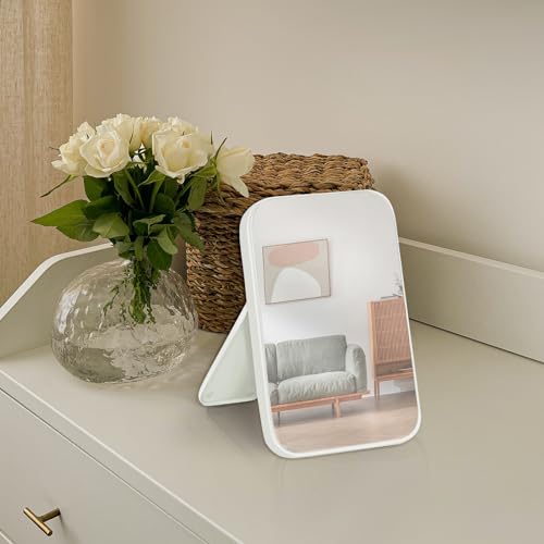 2Pcs Table Desk Vanity 8-Inch Makeup Mirror, Simple Portable Travel Mirror with Stand, Standing and Wall Hanging Dual-use White - color: 2pcs-white