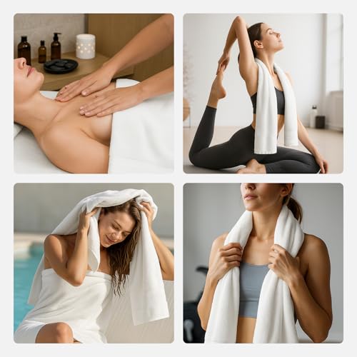 REDKISS 8 Piece White Towels Set - 100% Cotton Towels Set with 2 Large Bath Towels, 2 Hand, 4 Washcloths, 600 GSM Highly Absorbent Bath Towel Sets, White Quick Dry Shower Towel for Family Dorm Gym - color: White