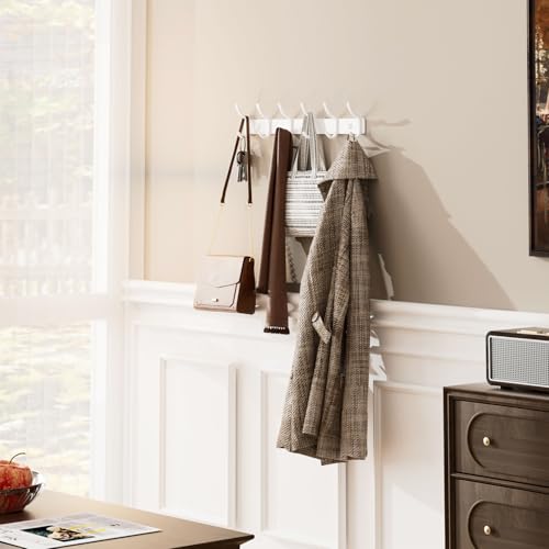 GWAAZXGZ White Coat Rack Wall Mounts - 15 Inch Metal 6-Hook Rack(1 Pack) | for Hanging Coats, Bags, and Towels in Entryway, Livingroom, Bedroom, Bathroom, and Kitchen - color: White, size: 1 Pack