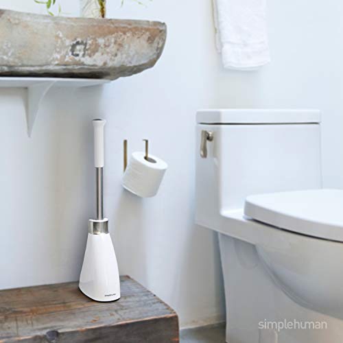 simplehuman Toilet Plunger and Toilet Brush Set with Holder, Magnetic Drip-Free Covers, Crescent Brush Head and Modern-Toilet Plunger Flange, Hidden Dome Storage, Stainless Steel, White - color: White, style: Plunger and Brush Bundle