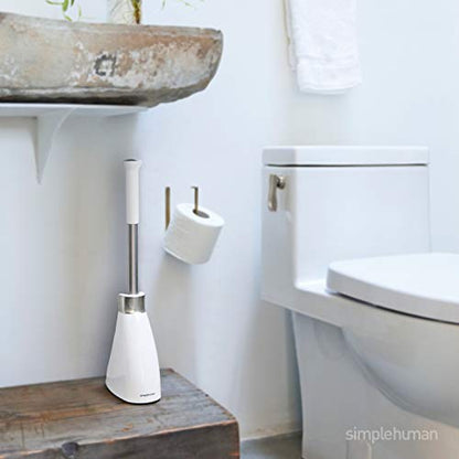 simplehuman Toilet Plunger and Toilet Brush Set with Holder, Magnetic Drip-Free Covers, Crescent Brush Head and Modern-Toilet Plunger Flange, Hidden Dome Storage, Stainless Steel, White - color: White, style: Plunger and Brush Bundle