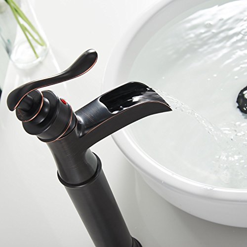 Oil Rubbed Bronze Waterfall Bathroom Sink Faucet Single Handle | Single-Hole Vessel Sink Faucet Deck Mount,with Pop Up Drain & Supply Lines,Drip-free Ceramic Cartridge,Farmhouse & Commercial - color: Oil Rubbed Bronze