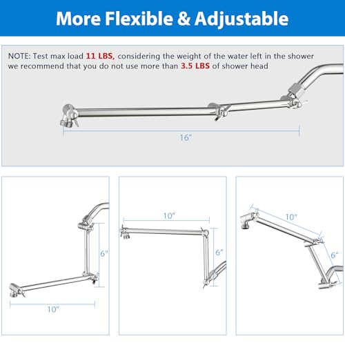 PDPBath Brass 16 Inch Shower Head Extension Arm, Upgrade Flexible Height & Angle Adjustable Shower Arm Extender with Lock Joints, for Fixed Shower Head & Handheld Shower Head, Chrome - color: Chrome, style: 6 Inch + 10 Inch