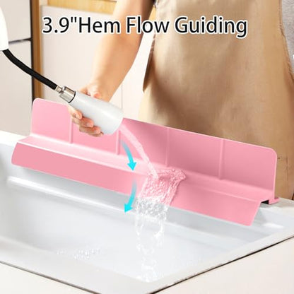 23" Ultra Silicone High Sink Splash Guard, Pink | Released in 2026, Self-Draining Water Splash Guard, for Kitchen Sink&Bathroom&Island, 3.5" Splash Guard, 7 Strong Suction Cup - color: Pink