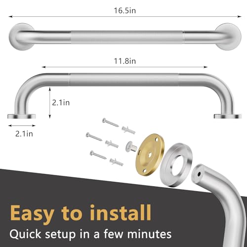 2 Pack Grab Bars for Bathtubs and Showers, NEWRAIN 16 Inch Stainless Steel Wall Bathroom Shower Handle, Anti Slip Brushed Nickel Safety Bars Toilet Handicap Elderly Senior Assist Bath Saft Hand Rail - color: Brushed Nickel