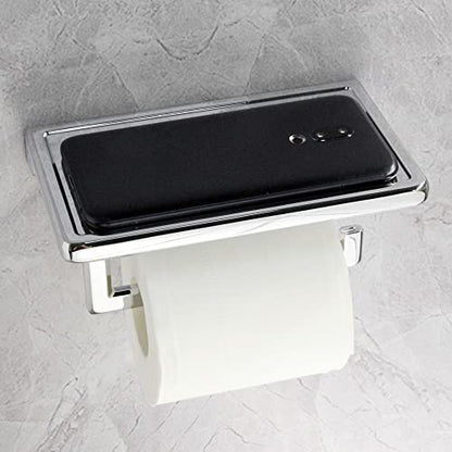 Toilet Paper Holder for Bathroom Solid ZINC Alloy Material and Superior Hotel Style Tissue Roll Holder with Cell Phone Storage Chrome D500091C - color: Chrome