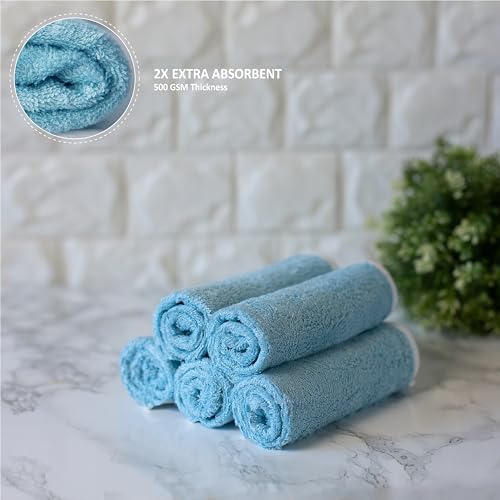 Soft Baby Washcloths Set - Absorbent Natural Baby Wash Cloth for Delicate Skin - 12"x12" Large Baby Bath Washcloths - Newborn Bath Face Towel (Blue) - color: Blue