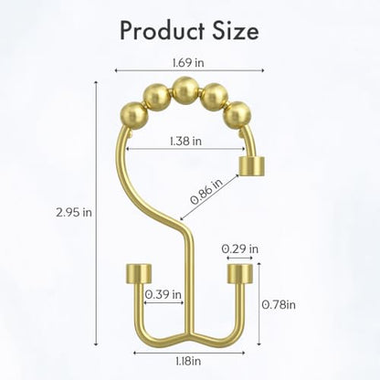 Bathway Gold Shower Curtain Hooks Ring, 12 Pcs Double Sided Shower Hooks, Rust Proof Metal Shower Hooks for Bathroom, Modern Shower Rings with Cylinders for Shower Curtain & Liners - color: Gold, style: Modern Shower Hooks with Cylinders