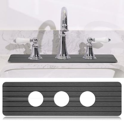 Teenyyou 3 Hole Gray Faucet Mat Kitchen Sink 15.94" x 4.92" | Bathroom Faucet Absorbent Mat,Diatomite Splash Guard,Quick Drying Drip Catcher,Hole 2.36",Holes Spaced About 1.65" - color: Gray, style: 3 Hole