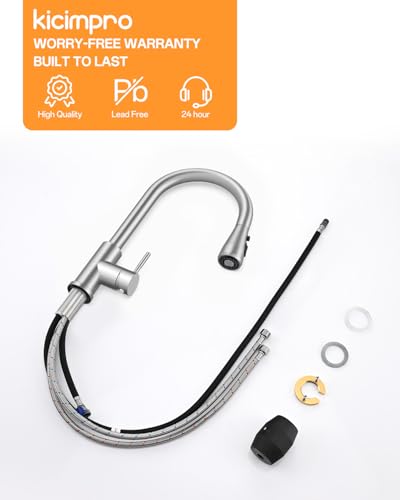 Pull-Down Kitchen Faucet, Brushed Nickel | 304 Stainless Steel,10-Min DIY Install,23-Inch Pull-Down Hose,2-Function Spray,360° Swivel Spout - color: Brushed Nickel, size: 15.2 Inches