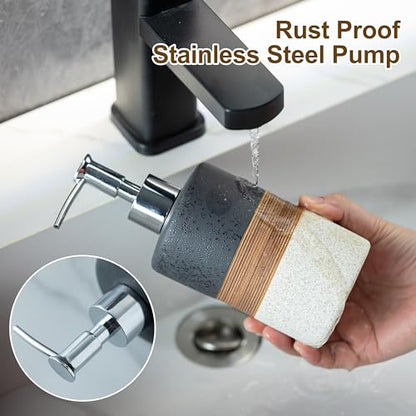 Ceramic Dish Soap Dispensers Set of 2 for Kitchen Sink and Bathroom | Hand Soap and Lotion Dispenser Set, Shampoo and Conditioner Bottles | with Stainless Steel Pump, Silicone Funnel, Tray, Black - color: Black and White, size: 2xSoap Dispenser Set with T