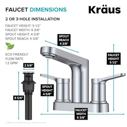 KRAUS Indy Centerset Bathroom Faucet in Chrome with 2 Handles, Pop Up Drain and Supply Lines, FUS14102CH - color: Chrome, style: Centerset