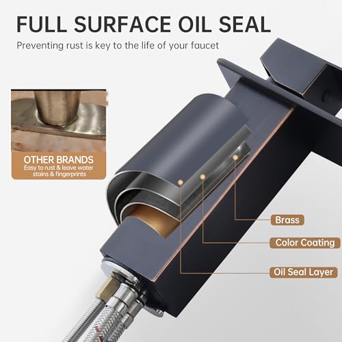 Tall Vessel Sink Faucet Oil Rubbed Bronze Faucet for Bathroom Sink Tall Waterfall Bathroom Faucet Single Handle 1 or 3 Hole Wash with Pop-up Drain - color: Oil Rubbed Bronze