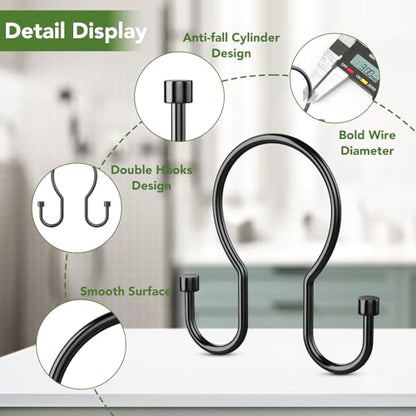 Goowin Shower Curtain Hooks, Simple Shower Curtain Rings, Sturdy Shower Curtain Hangers, Double Hook Black Shower Curtain Hooks, Smooth Gliding Metal Shower Hooks for Shower Curtain (Black, 12 Pack) - color: Black, size: 12 Pack